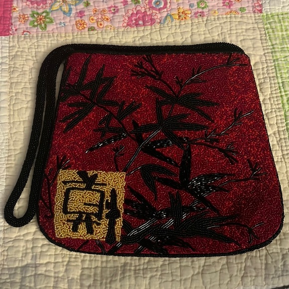 Chico's Handbags - Chico's Asian Design Beaded Shoulder Bag Red Black Gold with Black Beaded Strap